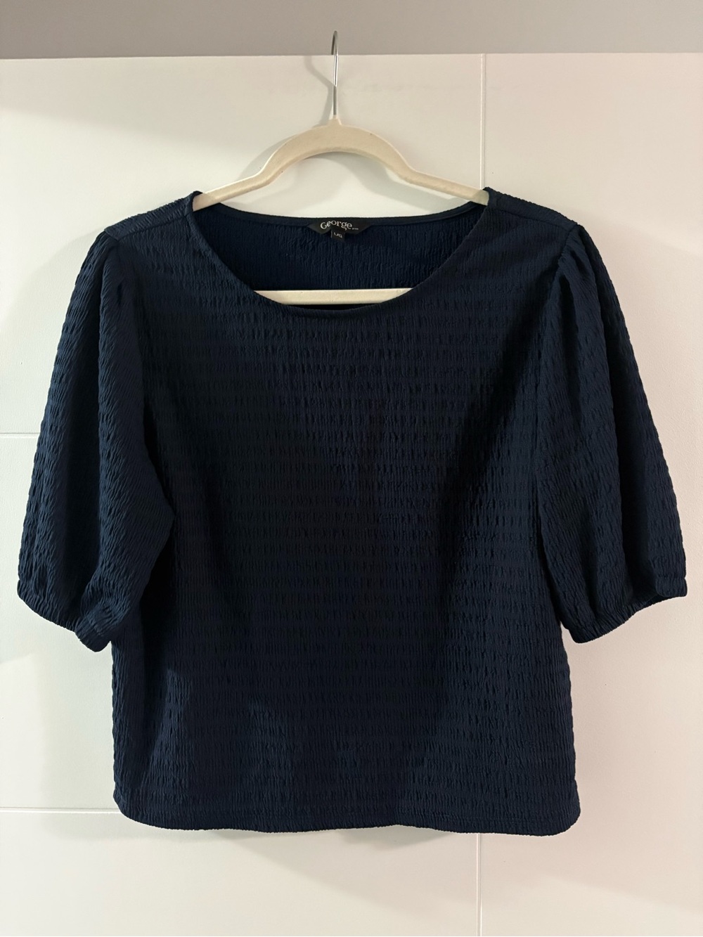 George Navy Textured Puff-Sleeve Blouse